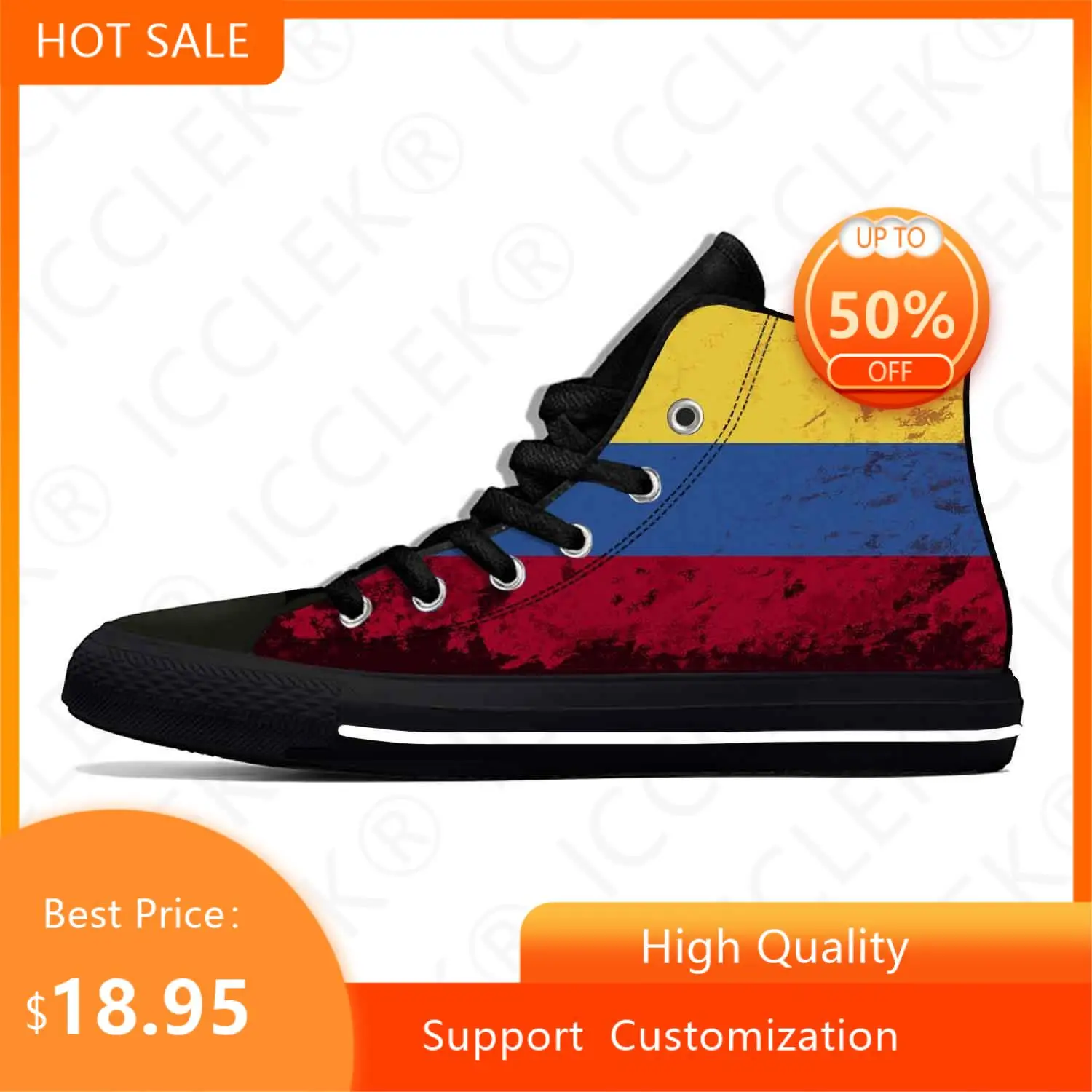 

Колумбийский флаг гордости патриотические Модные Повседневные туфли высокие легкие дышащие высококачественные мужские женские кроссовки