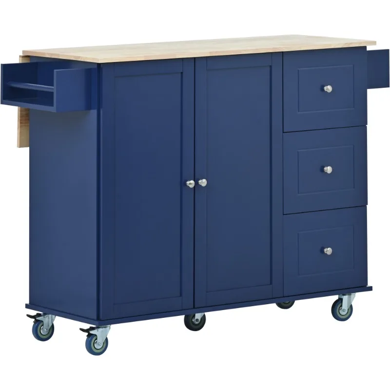 

EUROCO 52.7”Kitchen Island Cart on Wheels with Drop Leaf, Kitchen Islands with Storage Door Cabinet & Towel rack &3 Dra