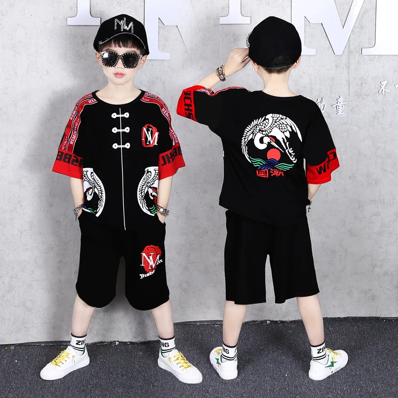 5-16T Boy Fashion Casual Sport Suit Clothing Set Motorcycle Print Short Sleeve Knitted Children Teens Clothes 2023 Summer New images - 6