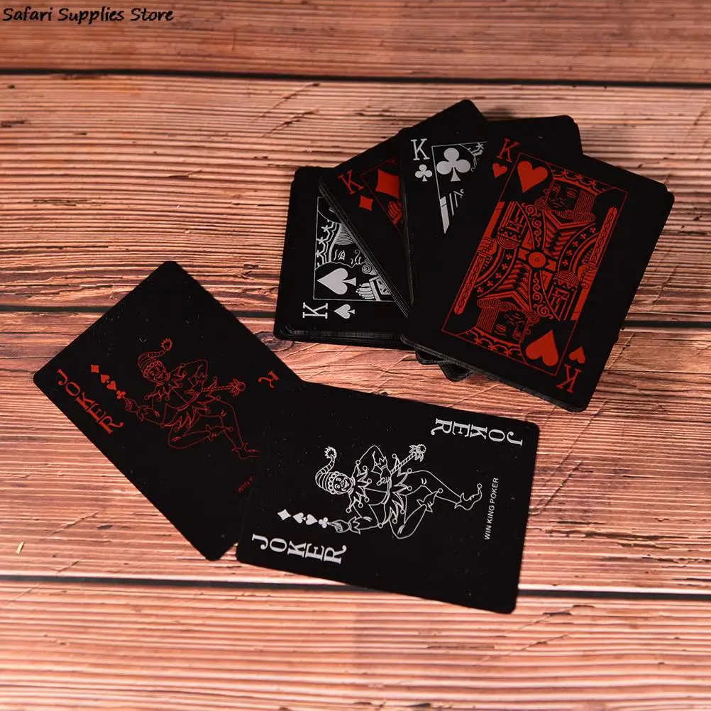 

1Set High Quality Plastic Box Poker Black Playing Cards Family Game Waterproof