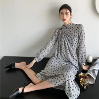 2021 spring and summer new french elegant loose casual robe women fashion hollow retro floral drawstring long sleeved dress