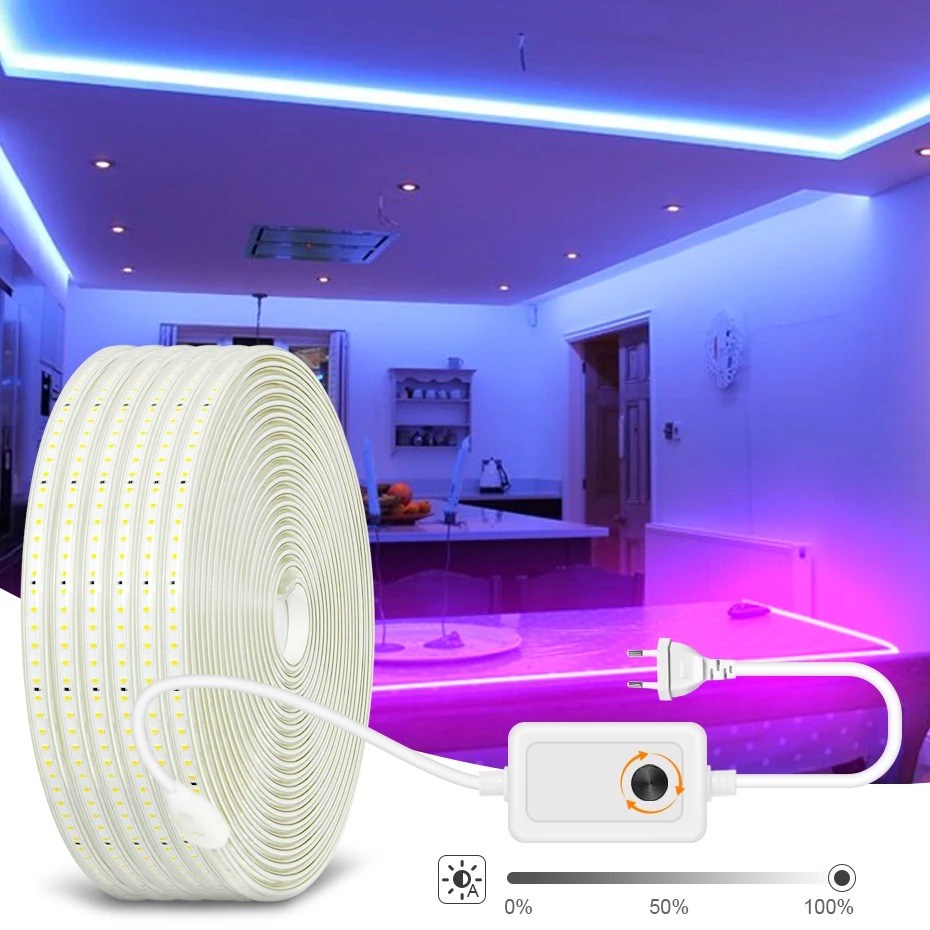 

Светодиодная ленсветильник 220 В переменного тока SMD 2835 с регулируемой яркостью, Светодиодная лента 120 светодиодов/м, водонепроницаемая гибк...