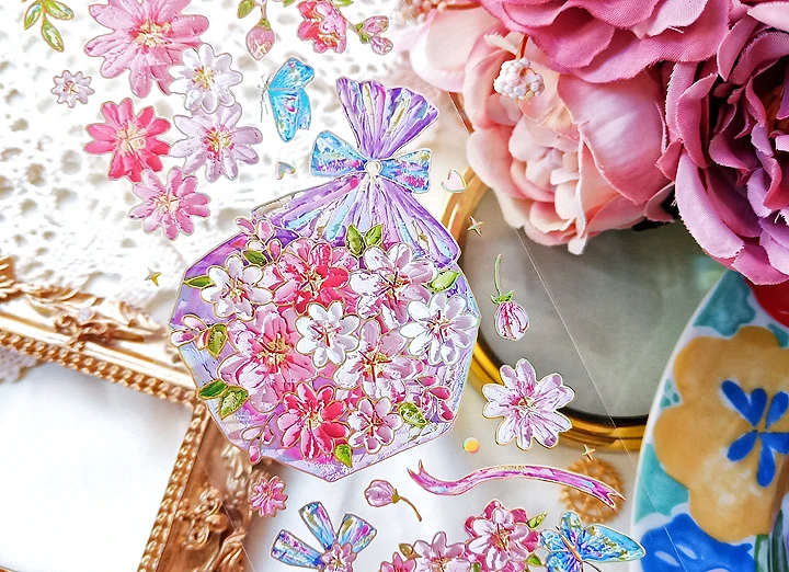 

Attractive Cherry Blossom Shiny Glod PET Tapes Craft Supplies DIY Scrapbooking Card Making Decorative Plan Sticker