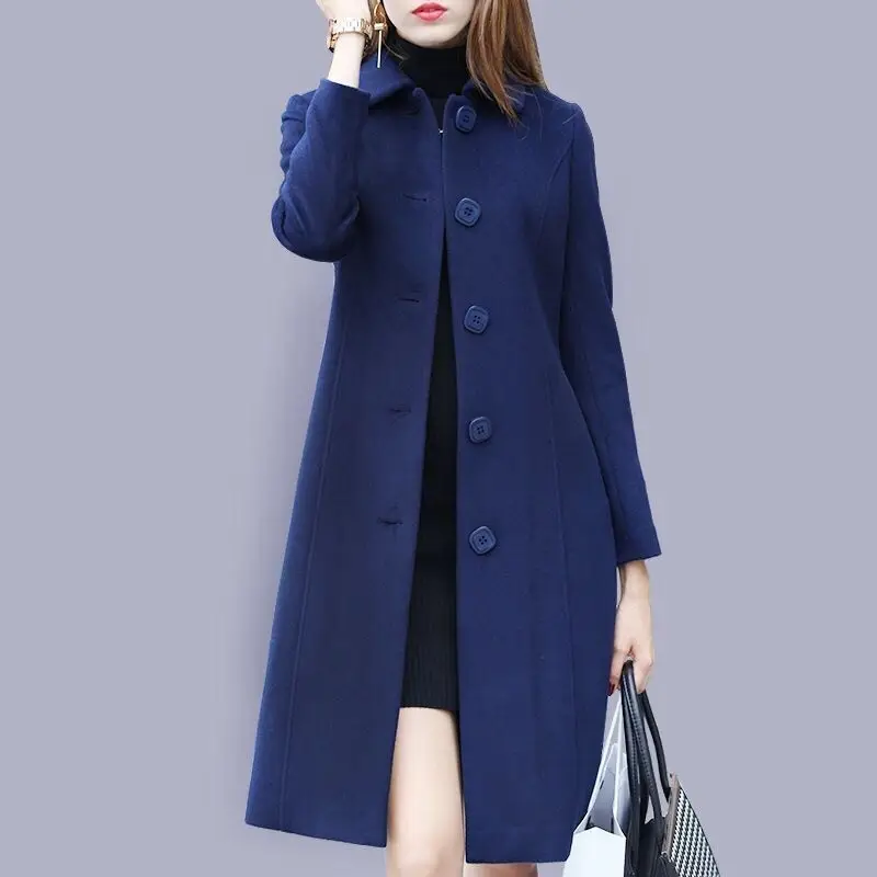 

Autumn Winter Christmas Women's Warm Overcoat Mid-Long Woolen Casual Slim Coat Female 2021 Fashion Single Breasted Woolen Coats