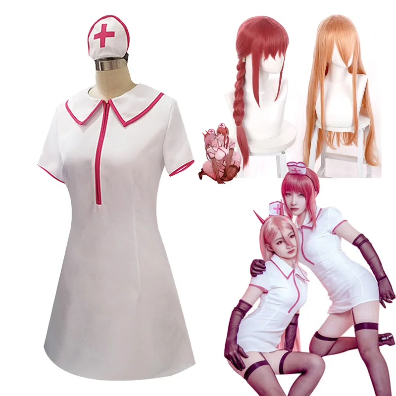 

Пикантная форма медсестры костюм для косплея «Человек макима», парик, перчатки, чулки, костюм для Хэллоуина