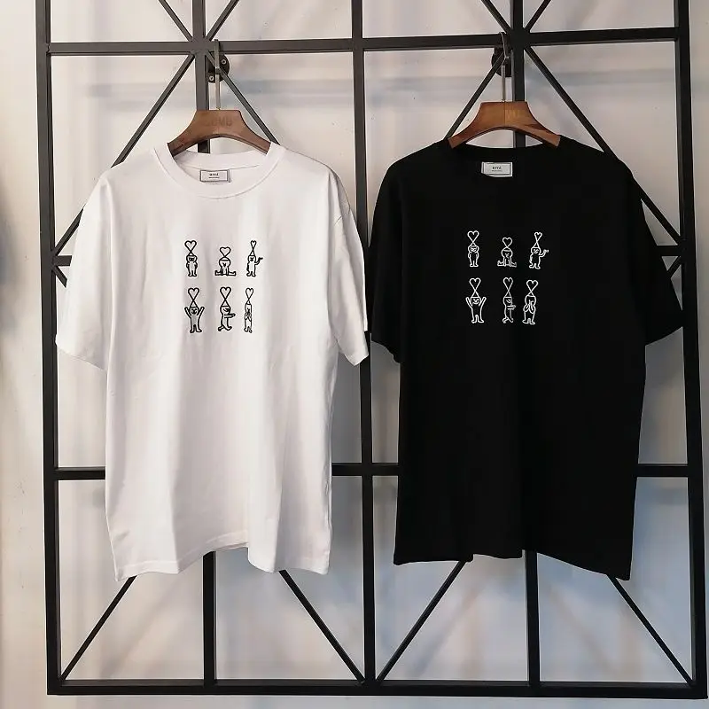 

French Fashion Brand Round Neck Women's T-shirt Lovely Figure Embroidery Breathable Short Sleeve Women's Cotton Clothing