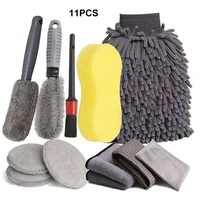11pcs car wash brush cleaning tool set microfiber car wash kit car detailing wheel brushes detaling brush wash sponge towel
