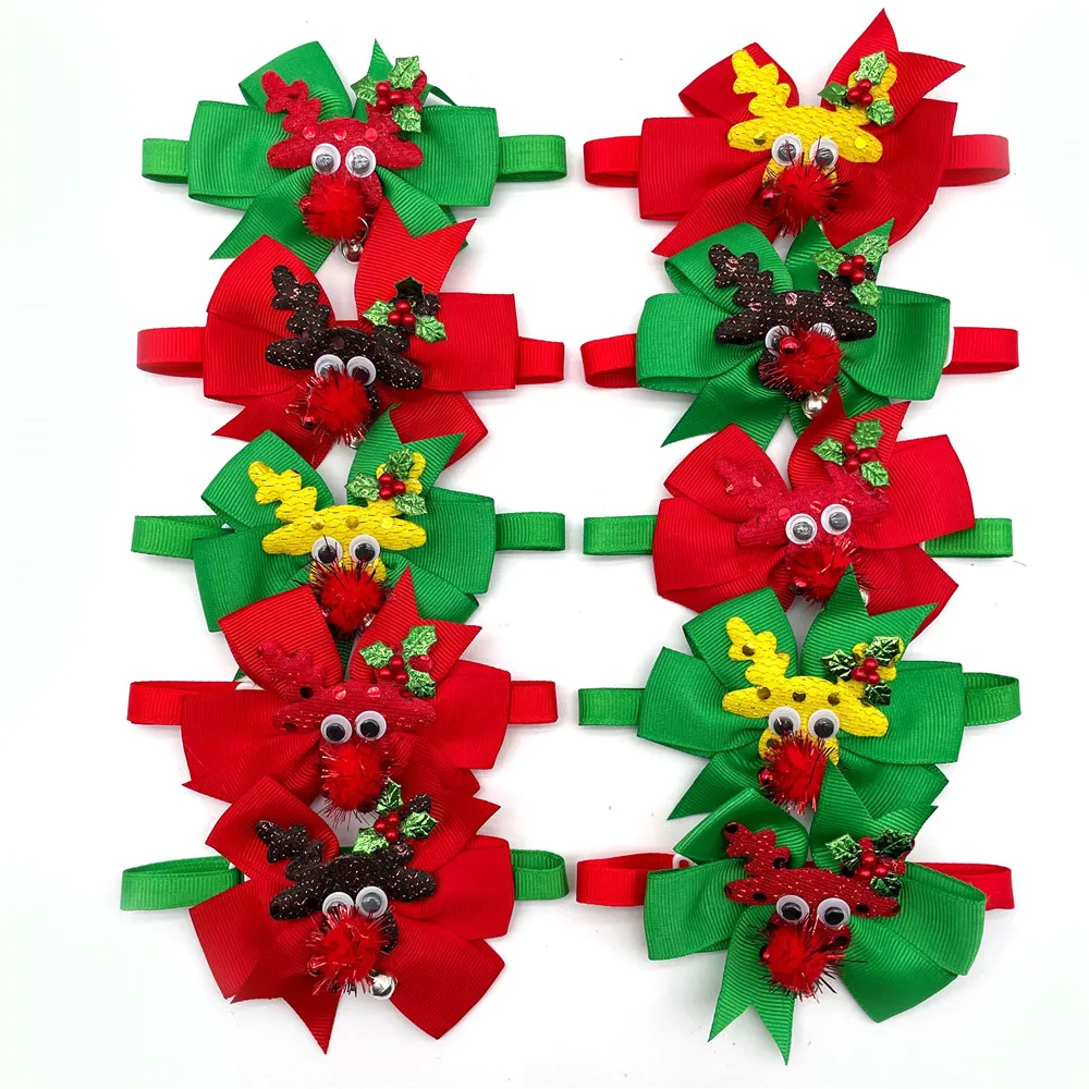 

50/100pcs Pet Dog Bow Tie Necktie Christmas Dog Grooming Accessories Christmas Deer Bowknot Holiday Small Dog Collar Supplies