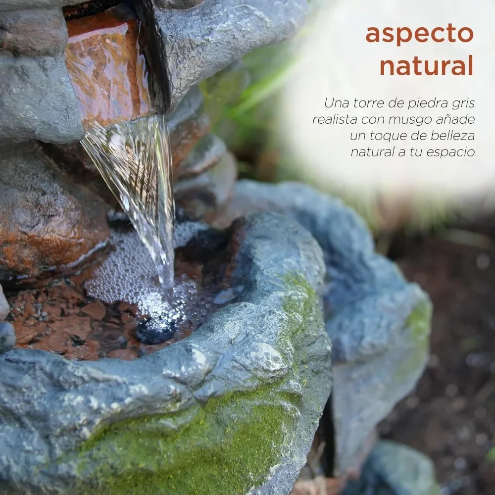 Уличный напольный 3-ярусный фонтан водопада с фонарями и естественным камнем