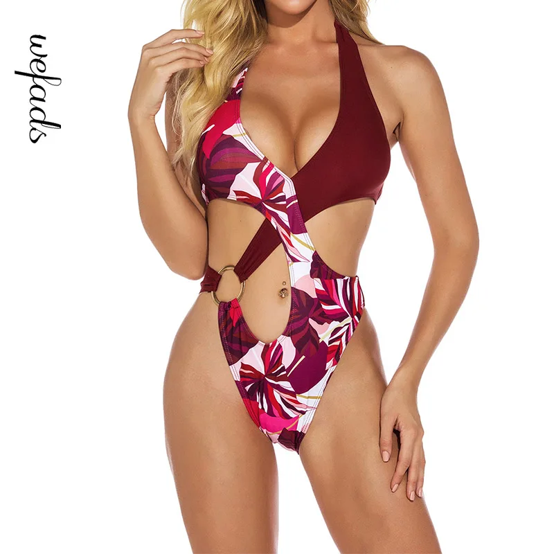 

Женский слитный купальник-бикини Wefads с открытой спиной и V-образным вырезом