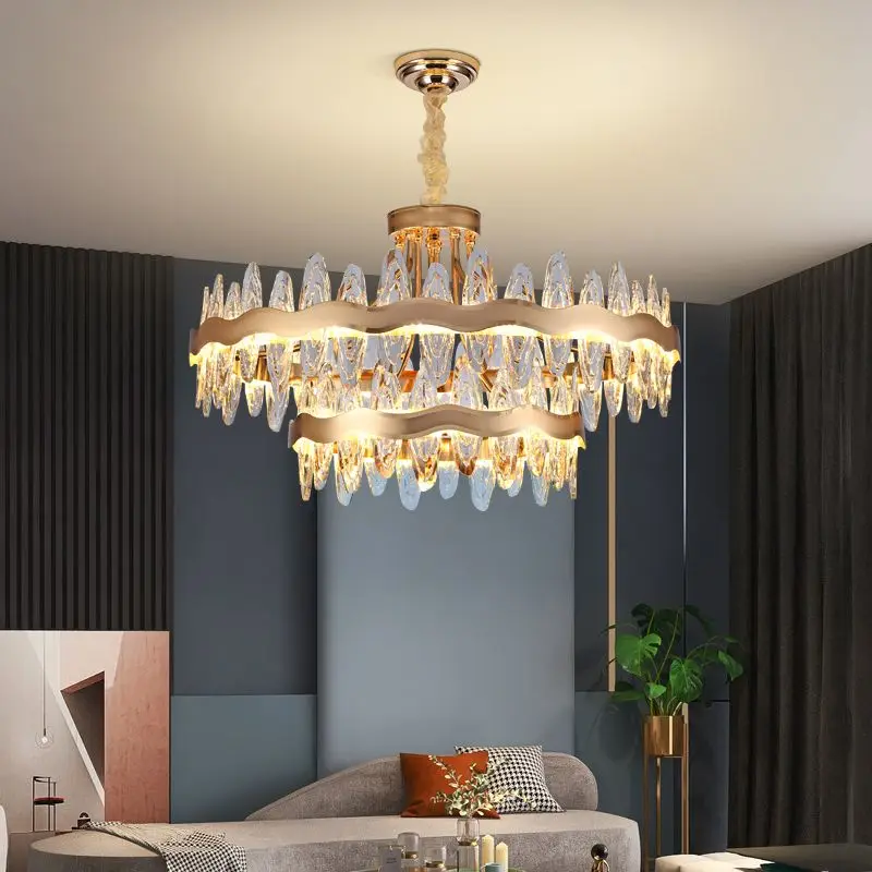

French Light Luxury Crystal Chandelier Living Room Postmodern Minimalist Creative Personality Art Restaurant Double Layer Lamp
