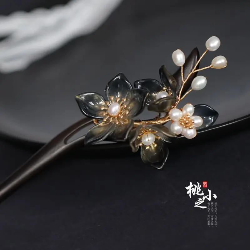 

Wooden hairpin ancient style simple classical hairpin cheongsam Chinese style fashion flower complex ebony hairpin
