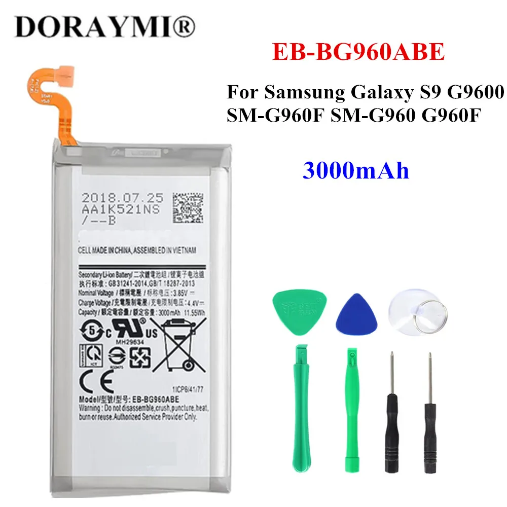 

Original 3000mAh EB-BG960ABE Battery For Samsung Galaxy S9 G9600 SM-G960F G960 Replacement Phone Batteries With Tools