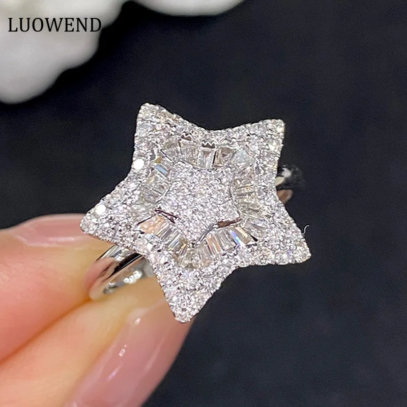 LUOWEND 18K кольца из белого золота, модные обручальные ювелирные изделия с пентаграммой 0,68 карат для женщин на свадьбу