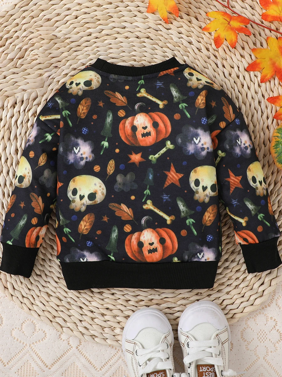 

Kid Boy Girl Halloween Sweatshirt Long Sleeve Round Neck Pumpkin Bat Print Pullover Loose Tops