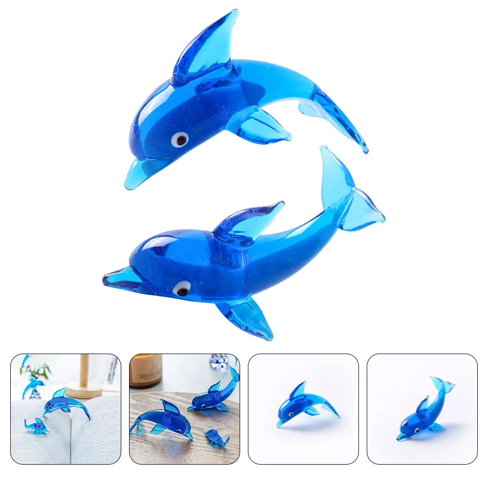 

2 Pcs Sea Animal Glass Dolphin Figurine Decorative Desktop Tabletop Dolphin Craft