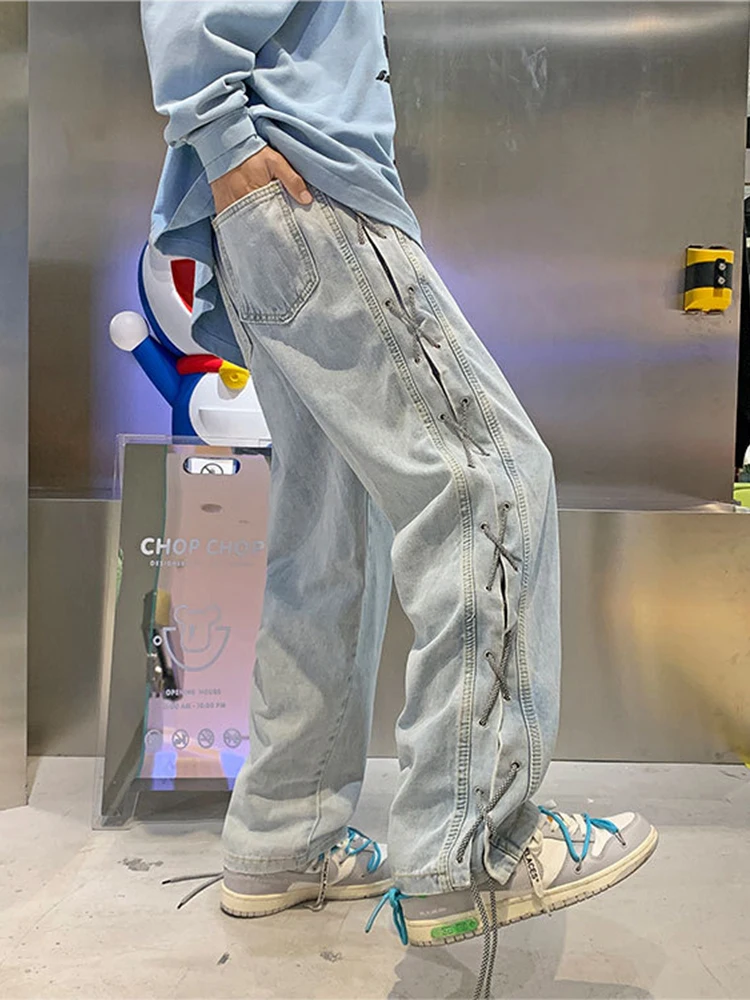 Four Seasons European and American Fashion Straight Loose Jeans High Street Y2k Men Jeans Trendy Streetwear Ins Hot Sale JEANS