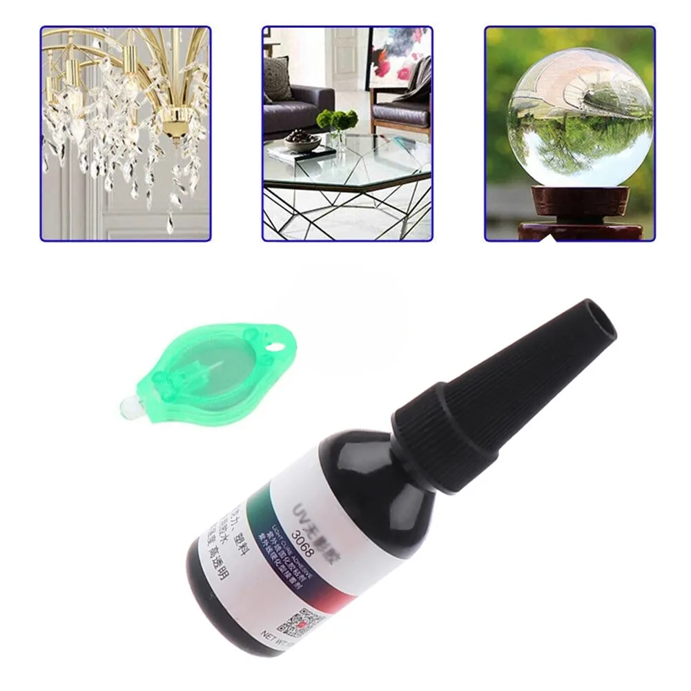 

Shadowless Glue 3068 + Small Lamp 3068 UV Glue Shadowless Glue Transparent Quick Drying UV Glue Glass Crystal UV Glue
