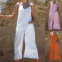 womens cotton linen jumpsuits solid color sling 2022 summer new sexy ladies clothing female sleeveless casual loose rompers