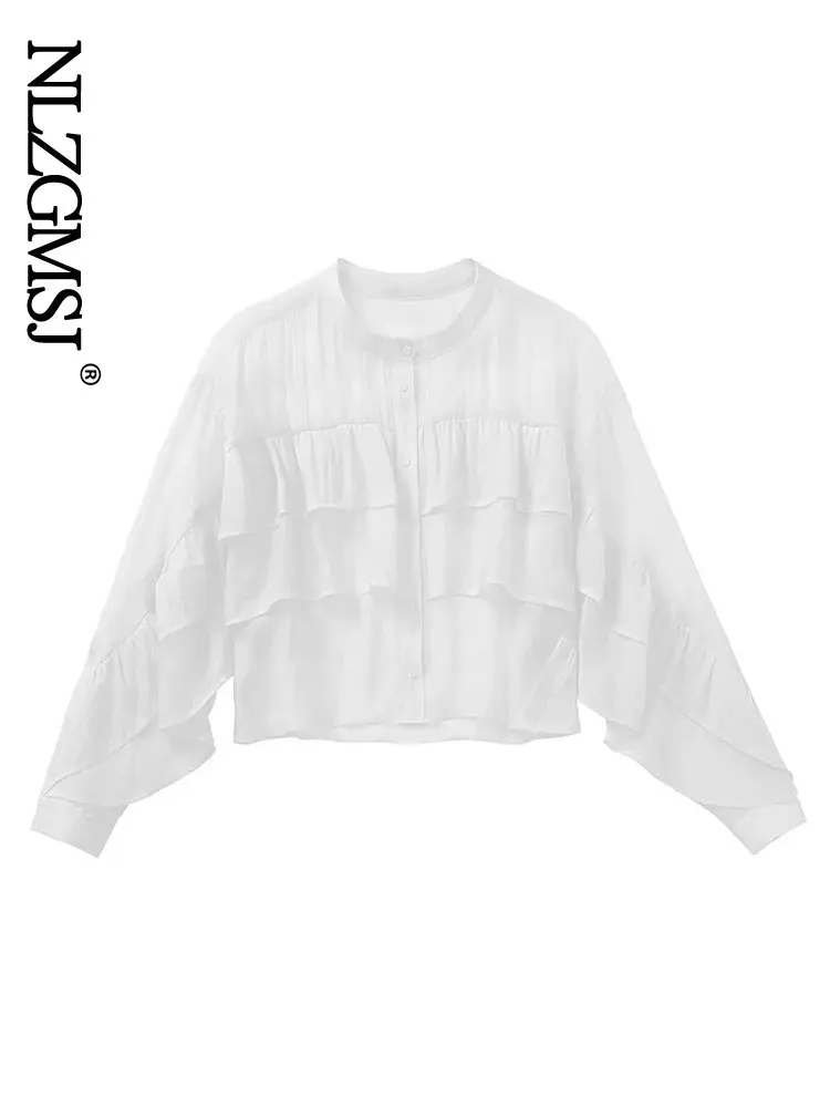 

Nlzgmsj Za Women Fashion With Ruffles Loose Blouses Vintage Long Sleeve Button-up Female Shirts Blusas Chic Tops