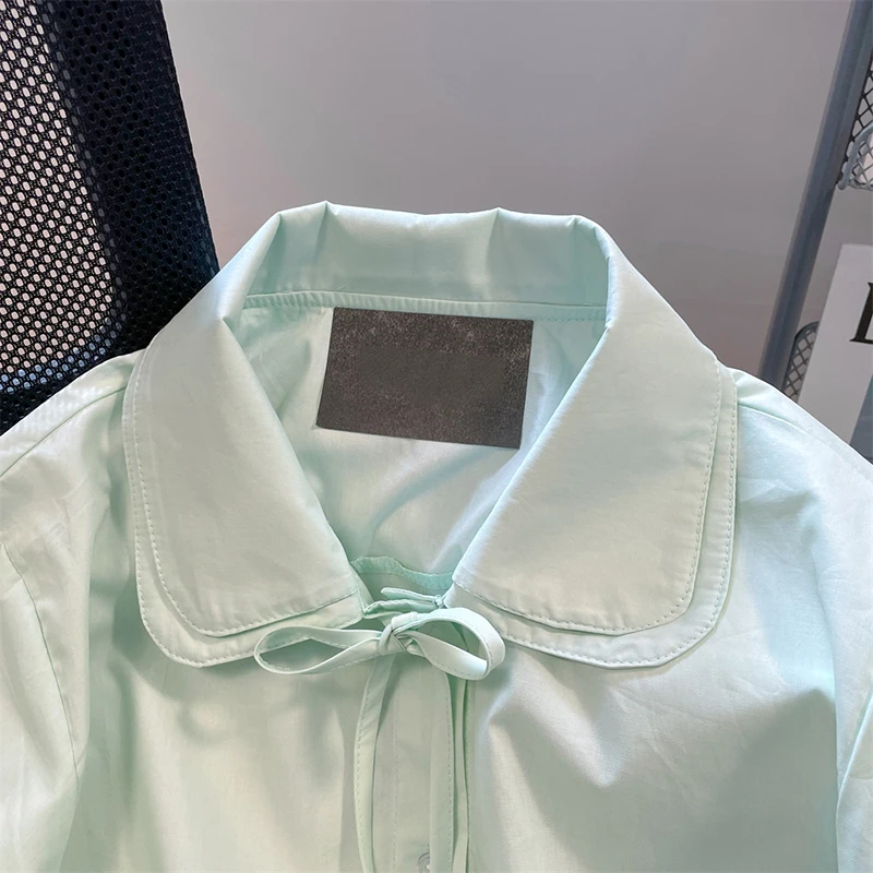 Мятно-зеленые женские рубашки новые летние блузки с короткими рукавами и