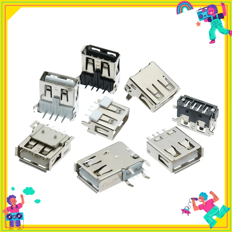 Фото 10 шт./лот USB 2.0 Type A, гнездо-разъем, 4-контактный DIP-коннектор для пайки, разъем для печатной платы, USB-A, угловой, для подключения к проводам №3