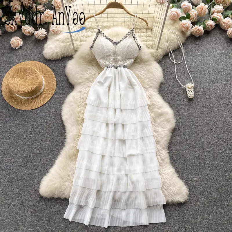 

Summer Dresses For Women 2022 Robe Femme V-Neck Spaghetti Strap Sexy White Party Dress Slim Midi Chic Lace Elegant Black Dress