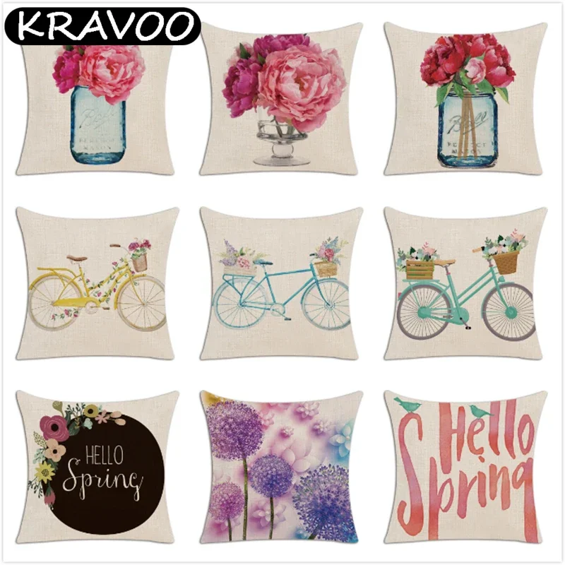

Hello Spring Cushion Cover Throw Pillow Case Nordic Pillow Cover Decorative Home Car Sofa Pillowcase 45*45cm Housse De Coussin