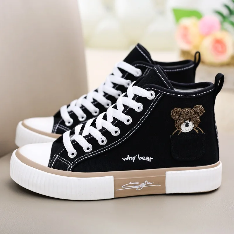 

Women's Casual High Top Canvas Shoes Versatile Pocket Little Bear Board Shoes Girl Spring 2023 New Sports Women's Shoes Platform