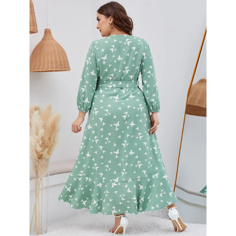 Plus Size 4xl 5xl Elegant Printed Lantern Dress Women Dresses Sexy Boho Beach Casual Slim Party Ruffle Midi d 3xl 4xl 5xl 6xl