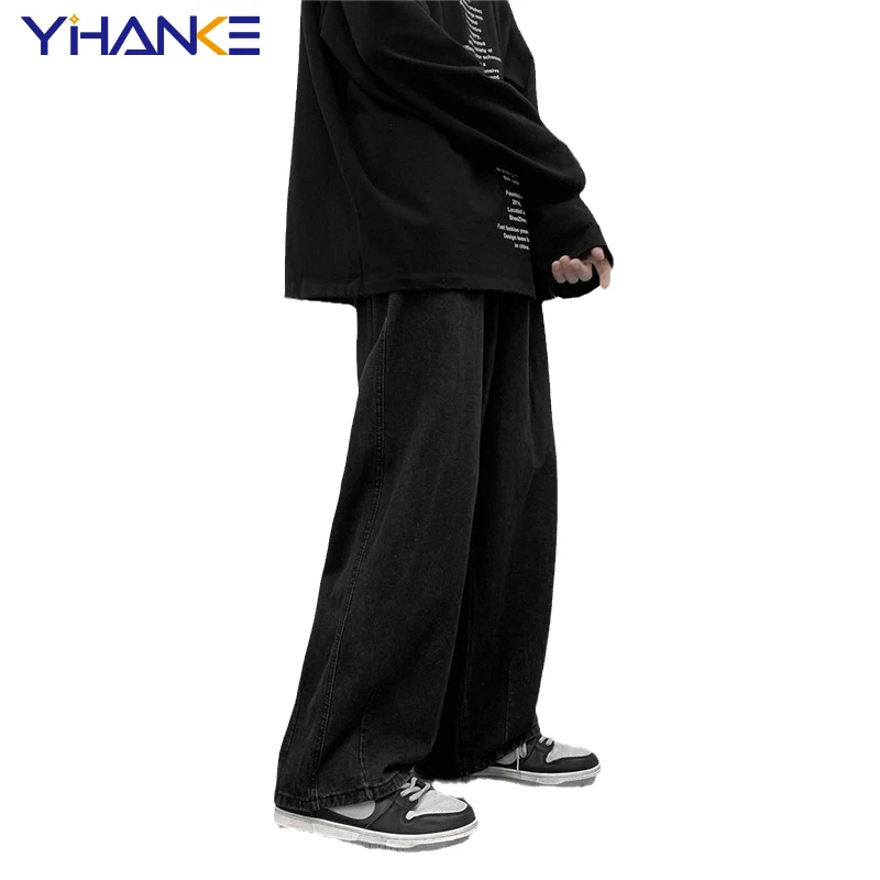 YIHANKE Men's Pants Straight Solid Color Jeans Large Size Loose Wide Leg All-match Trend Hip-hop Men's Pants Pantalones Hombre