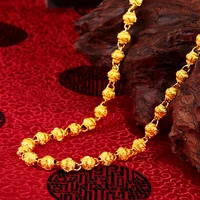 luxury 24k yellow gold plated ball bead necklace for women vintage clavicle chain not fade wedding anniversary high jewelry gift