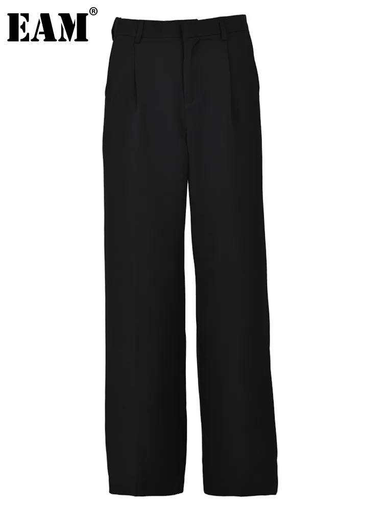 

[EAM] High Waist Black Pleated Wide Leg Long Casual Pants New Loose Fit Trousers Women Fashion Tide Spring Autumn 2023 1DF9792