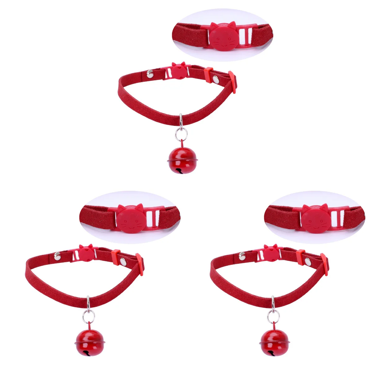 

3pcs Adjustable Pet Collar with Small Bell Personalized Collars for Cat Kitten Puppy (Red)