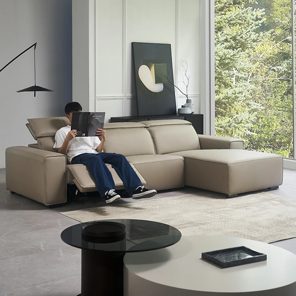 

Electric Reclining Seat Genuine Leather Sofa Cama Double Convertible Sofas L Shape Couch Multifunctional Cinema Theater Sofa