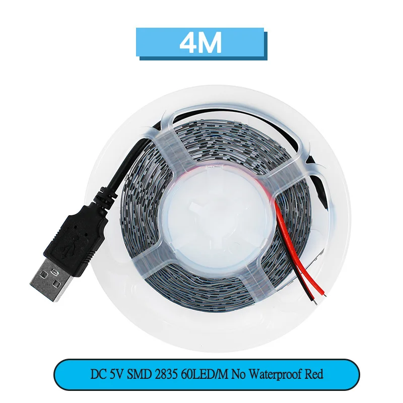 

DC 5V 2835 4M 60LED/M LED Strip Red Neon Light No Waterproof Flexible LEDStrip IP20 SMD 2835 Decorate Room Lamp TV Backlight