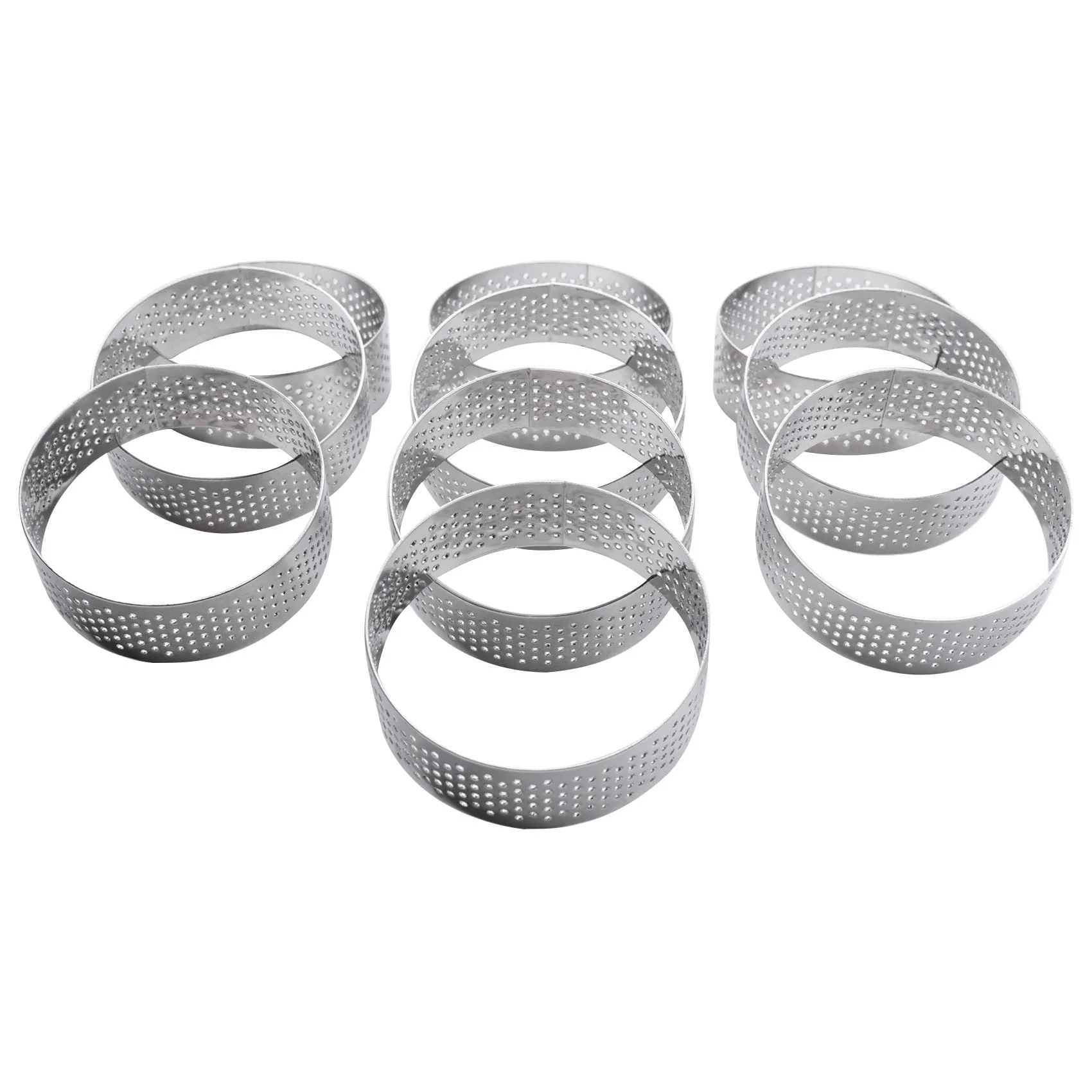 

10 Pack Stainless Steel Tart Ring, Heat-Resistant Perforated Cake Mousse Ring, Round Ring Baking Doughnut Tools,