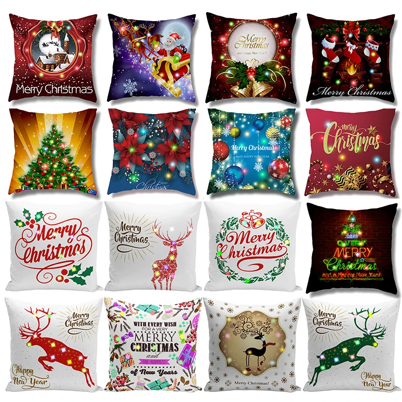 

Christmas LED Light Cushion Cover Cartoon Merry Christmas Decor For Home Decorative Sofa Pillow Cover Lighting Pillow Case