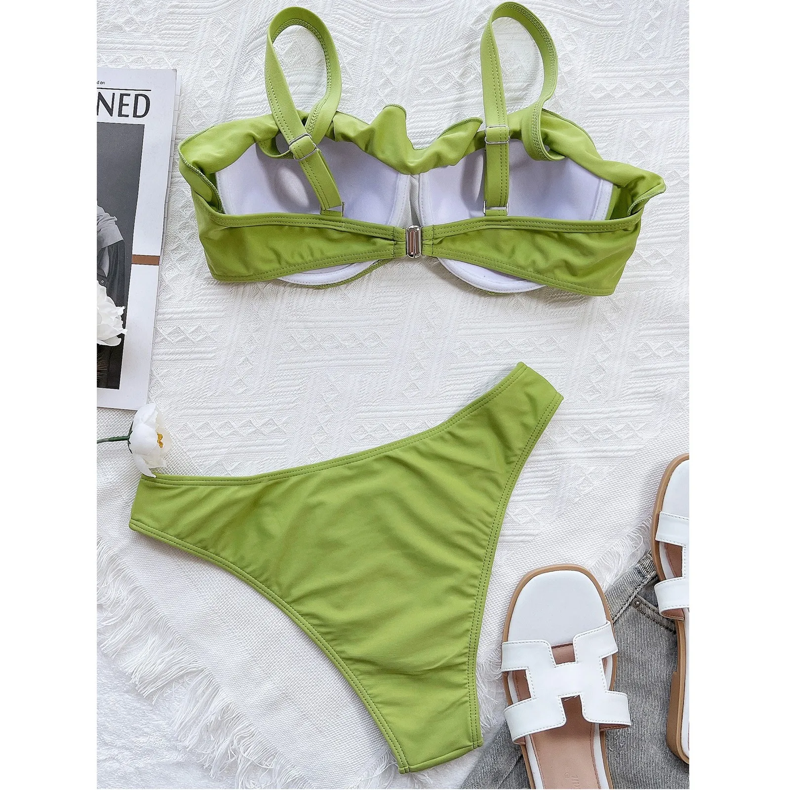 Купальник Женский однотонный с разрезом пикантный пляжный комплект бикини