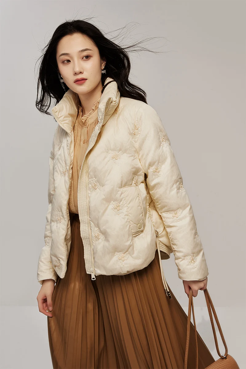 High-quality 90%  White Duck Down  Casaco Feminino Inverno 2022  Women Jacket  Luxury  Embroidery Thin Wide-waisted