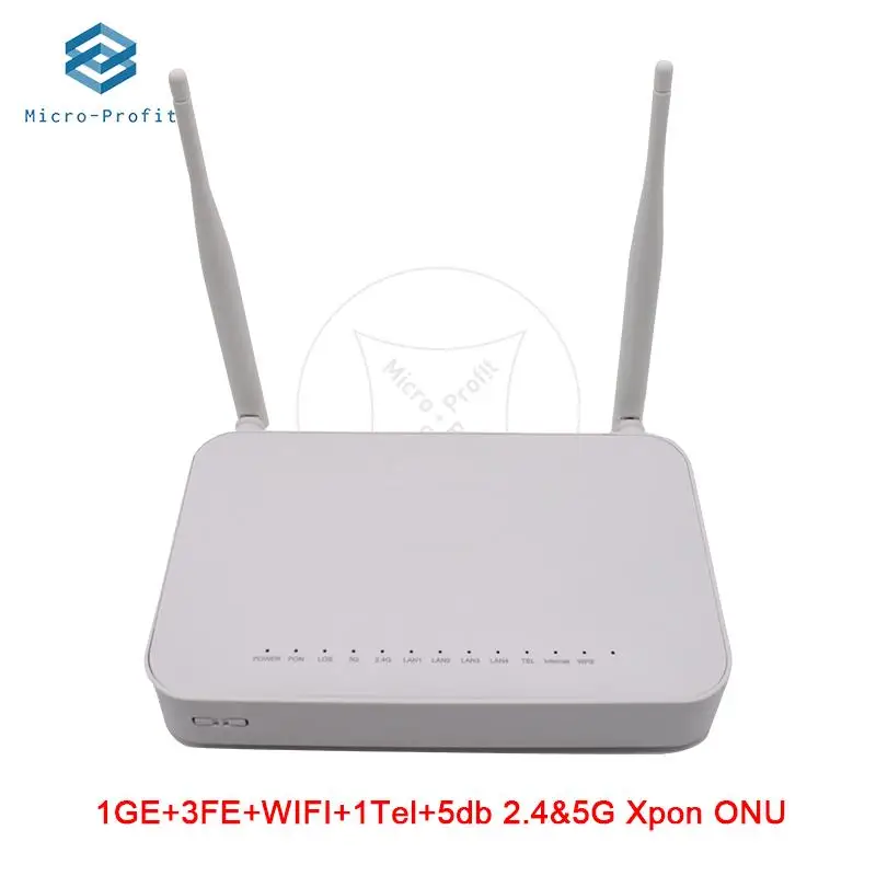 

4/5pcs New 5G Xpon ONU ONT 1GE+3FE+WIFI+1Tel+5db 2.4&5G Dual Band optical fiber router GPON ONT English Firmware without power