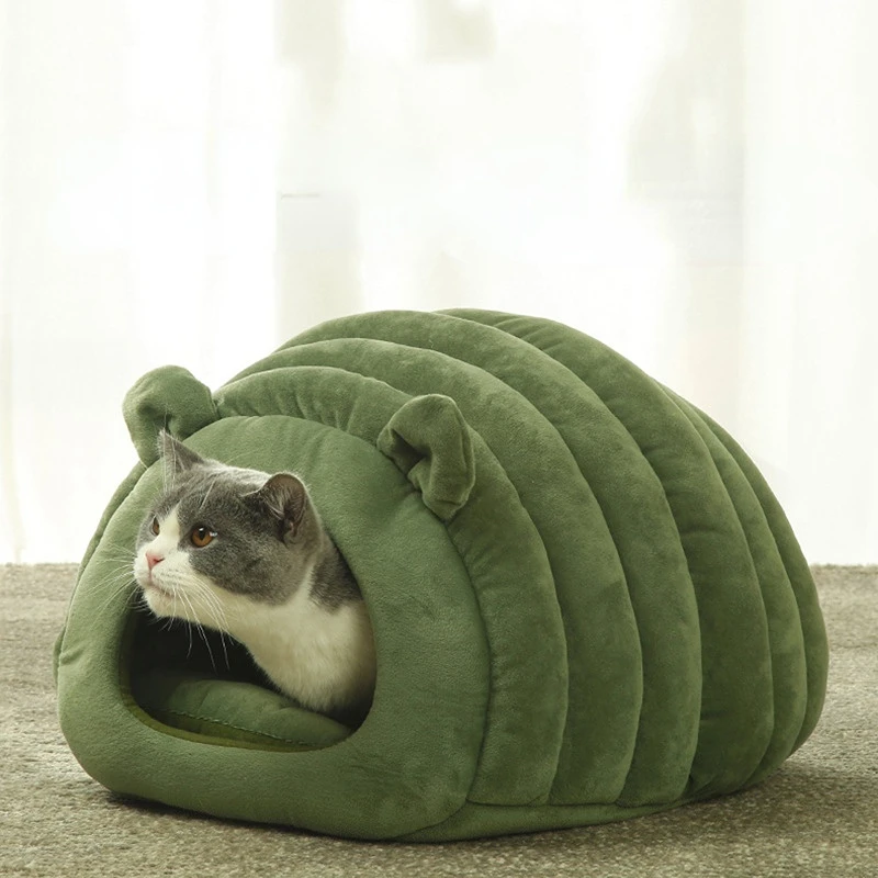 

Indoor Semi-closed Cat Bed Igloo Cave Sleeping Bag New Pet Warm PP House Cushion Detachable Washable Nest Bed with Mat