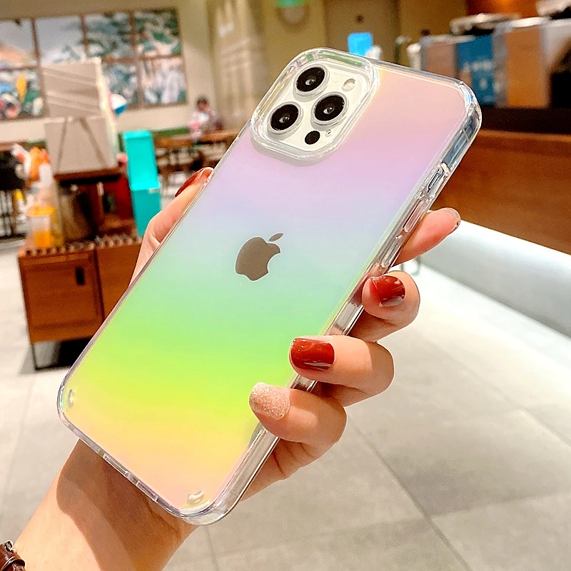 

Luxury Rainbow Laser Phone Case For iPhone 11 12 13 Pro Max XS X XR 7 8 Plus Mini SE 2020 Transparent Bumper Back Cover