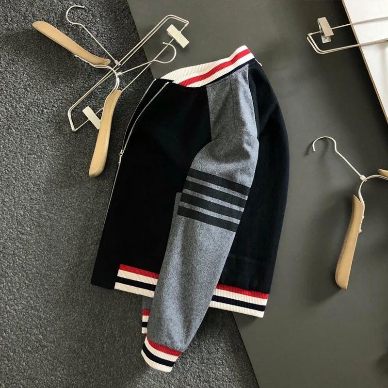 New Winter Baseball Jacket Patchwork Fashion Brand TB Bomber Jackets Men Women Business Causal Streetwear High Quality Coats