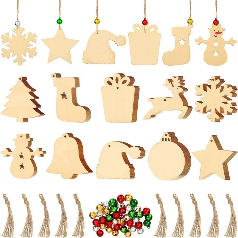 

100PCS Wooden Crafts Creative Christmas Wood Chip Pendant Home Decorations Hand-Painted DIY Props Accessories