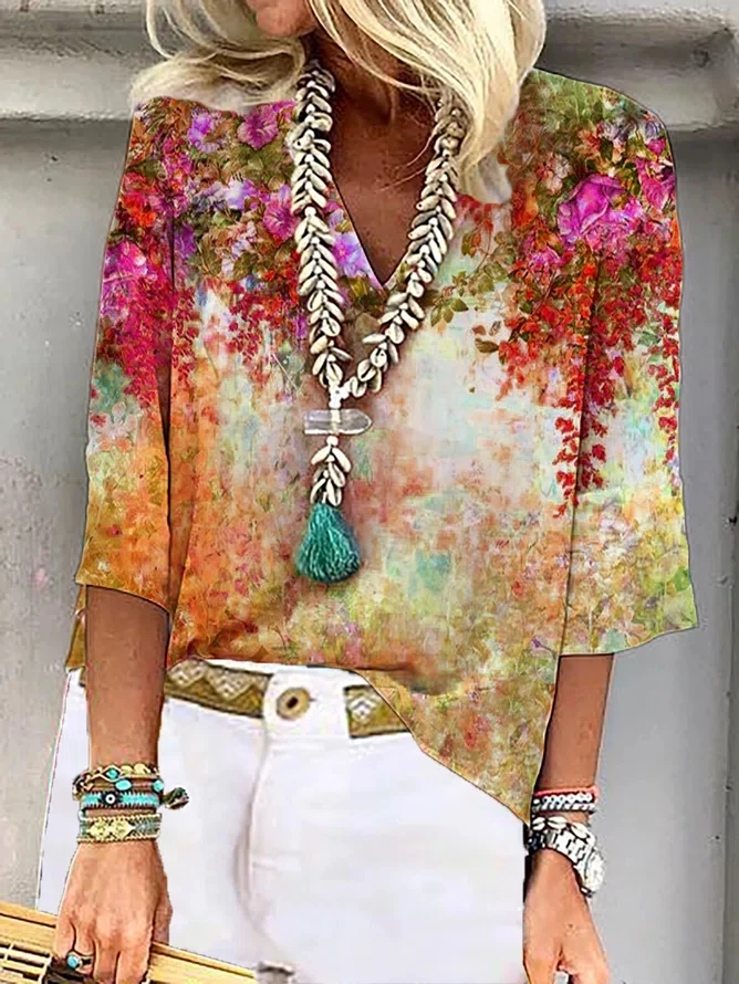 

Other Regular None Spring T-Shirt Other Other Polyester 3/4 Sleeve Pullover V-Neck Women