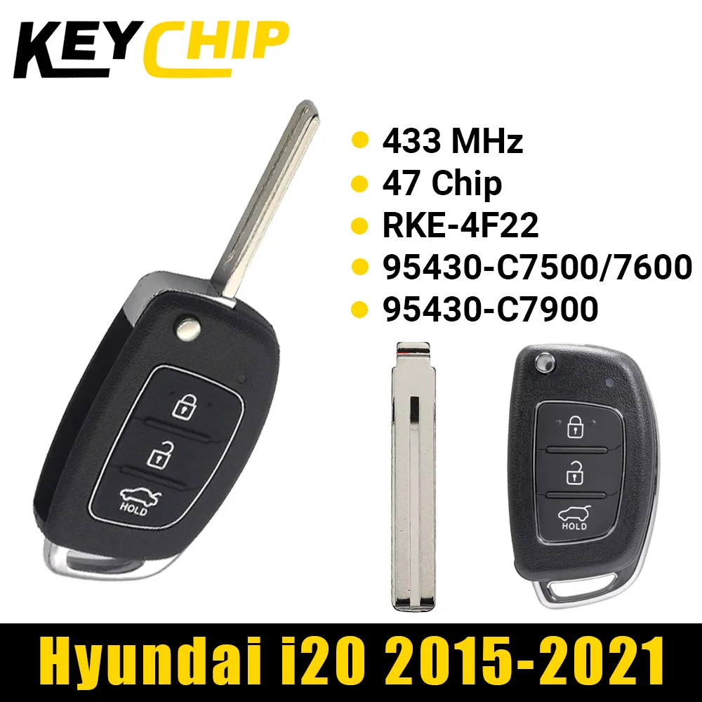 

Дистанционный автомобильный брелок KeyChip 433 МГц 47 чипов 95430-C7500 95430-C7600 95430-C7900 для Hyundai i20 2015 2016 2017 2018 2019 2020 2021