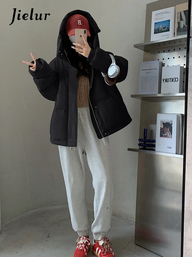 Черная свободная теплая Толстая Женская парка с капюшоном Корейская зимняя