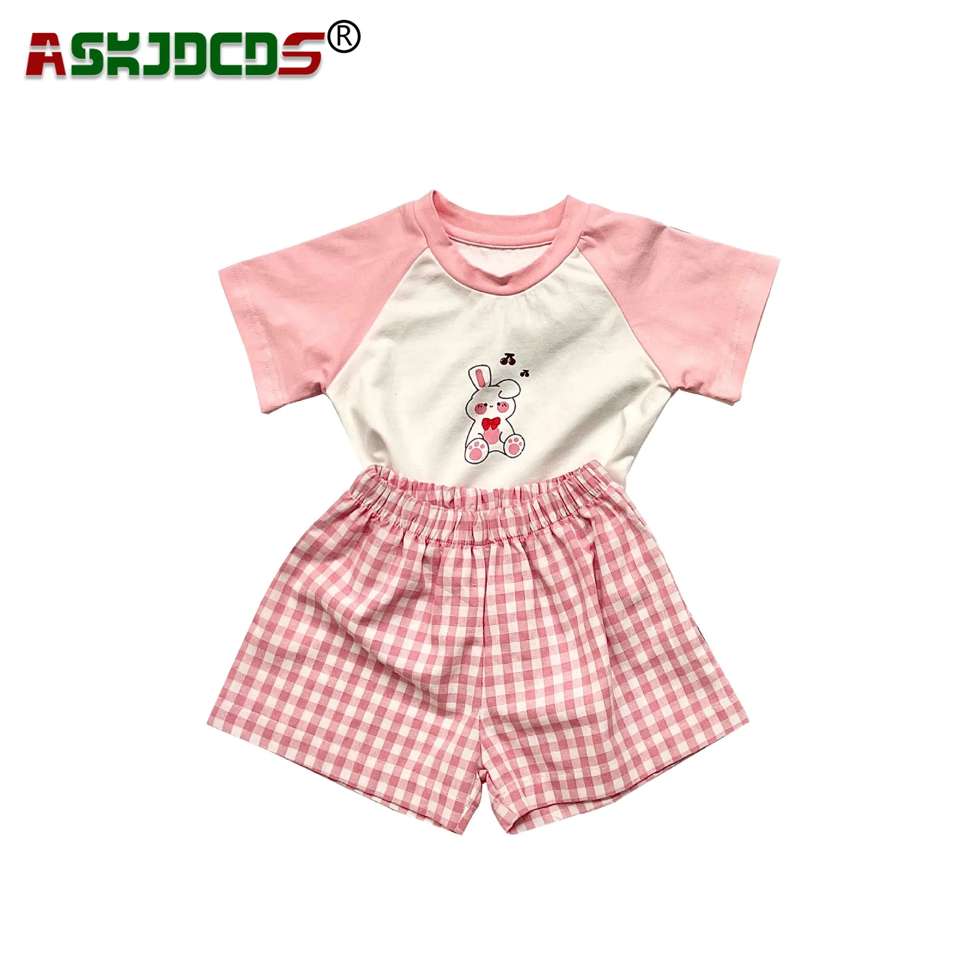 

Kids Baby Girls Boys Summer Short Sleeve Cartoom Patchwork Top Tees T-shirts Plaid Shorts Pants Children Clothing Set 2pcs
