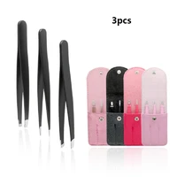 3pcs eyebrow tweezers stainless steel point tipslant tipflat tip hair removal makeup tool kit with bag bag case fashion tool